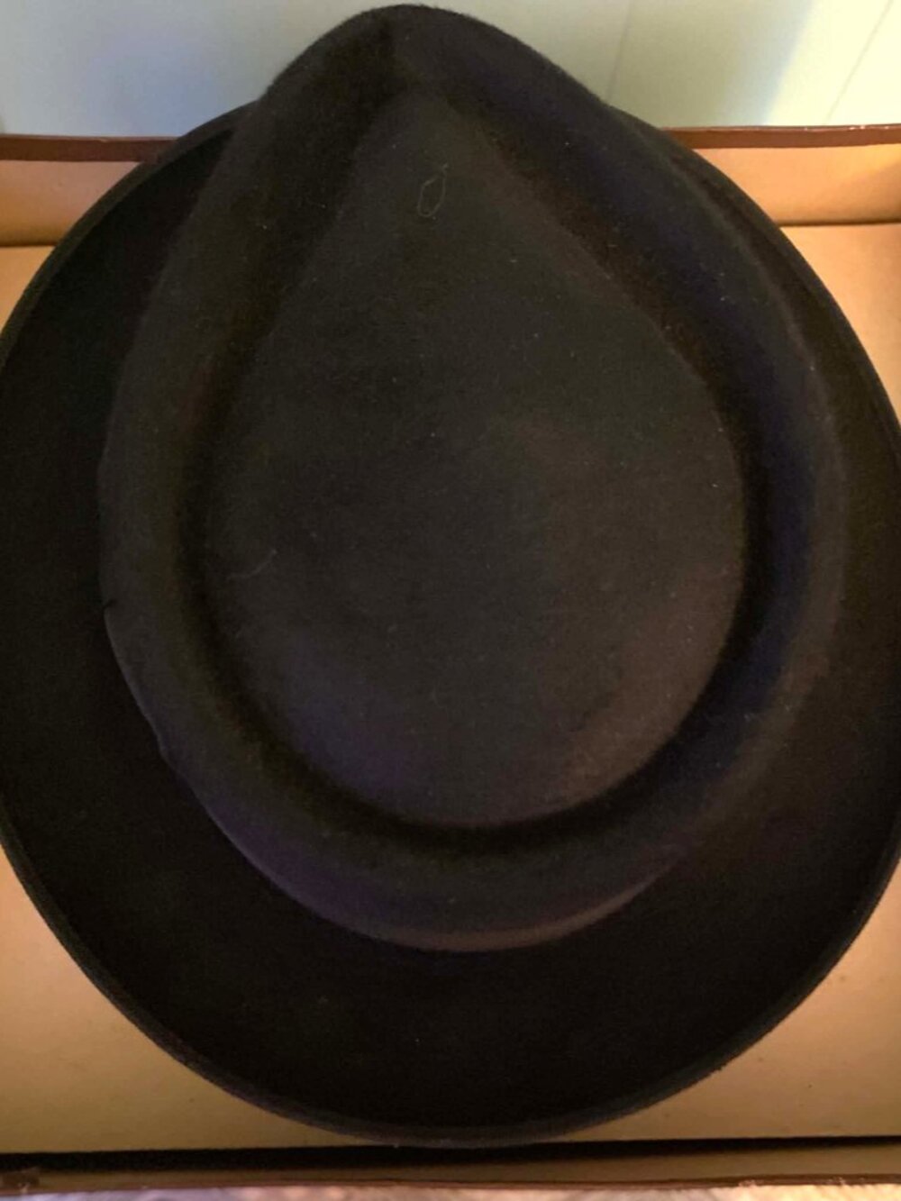 Vintage Stevens Black Fedora Hat Size 7 1/4 Fur Felt Tele Pinch w/ Original Box